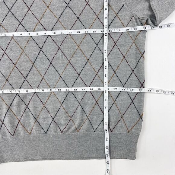 Brooks Brothers Mens Merino Wool Sweater M Light Gray Red Yellow Argyle … - Picture 10 of 10